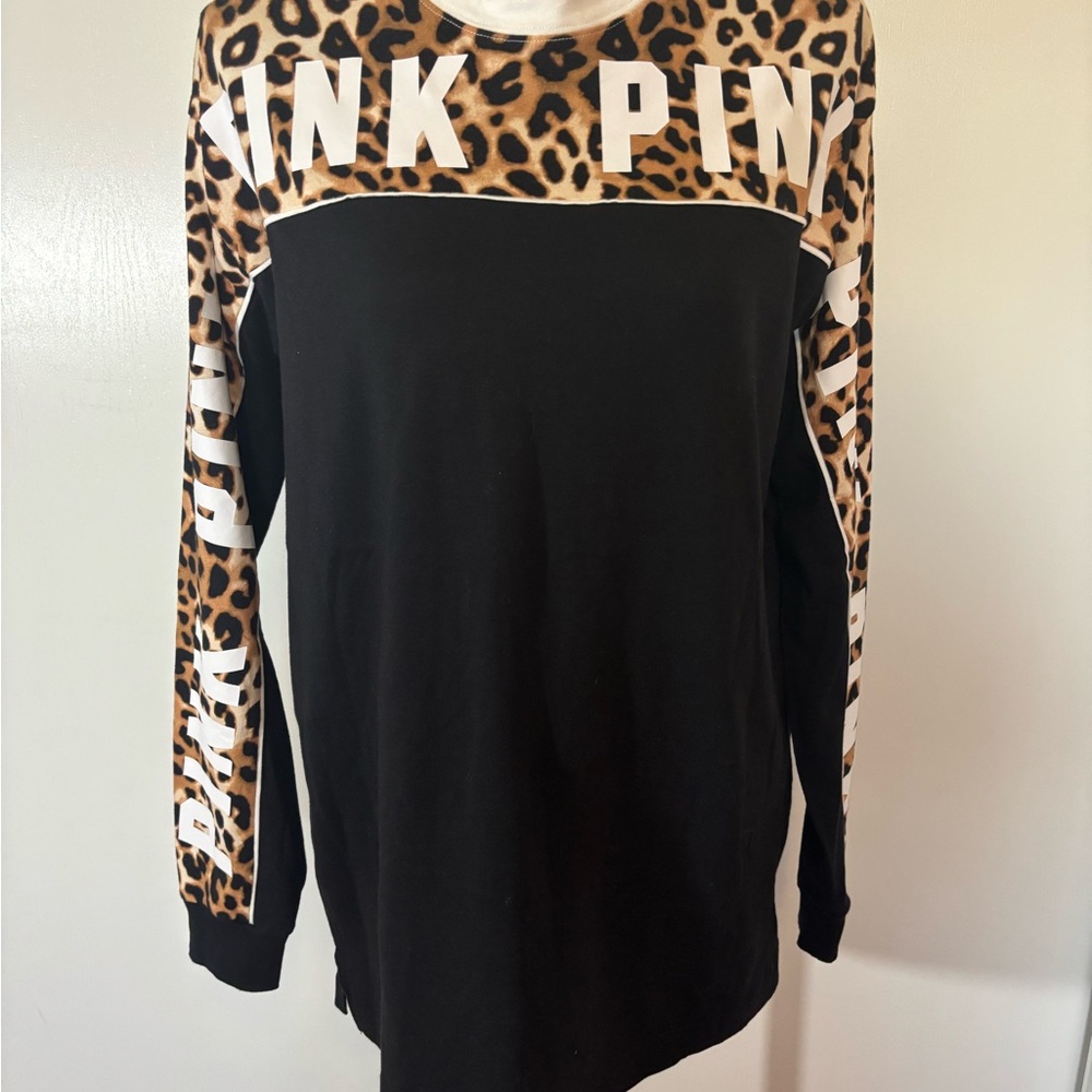 PINK Victoria's Secret Black and Leopard Print Top